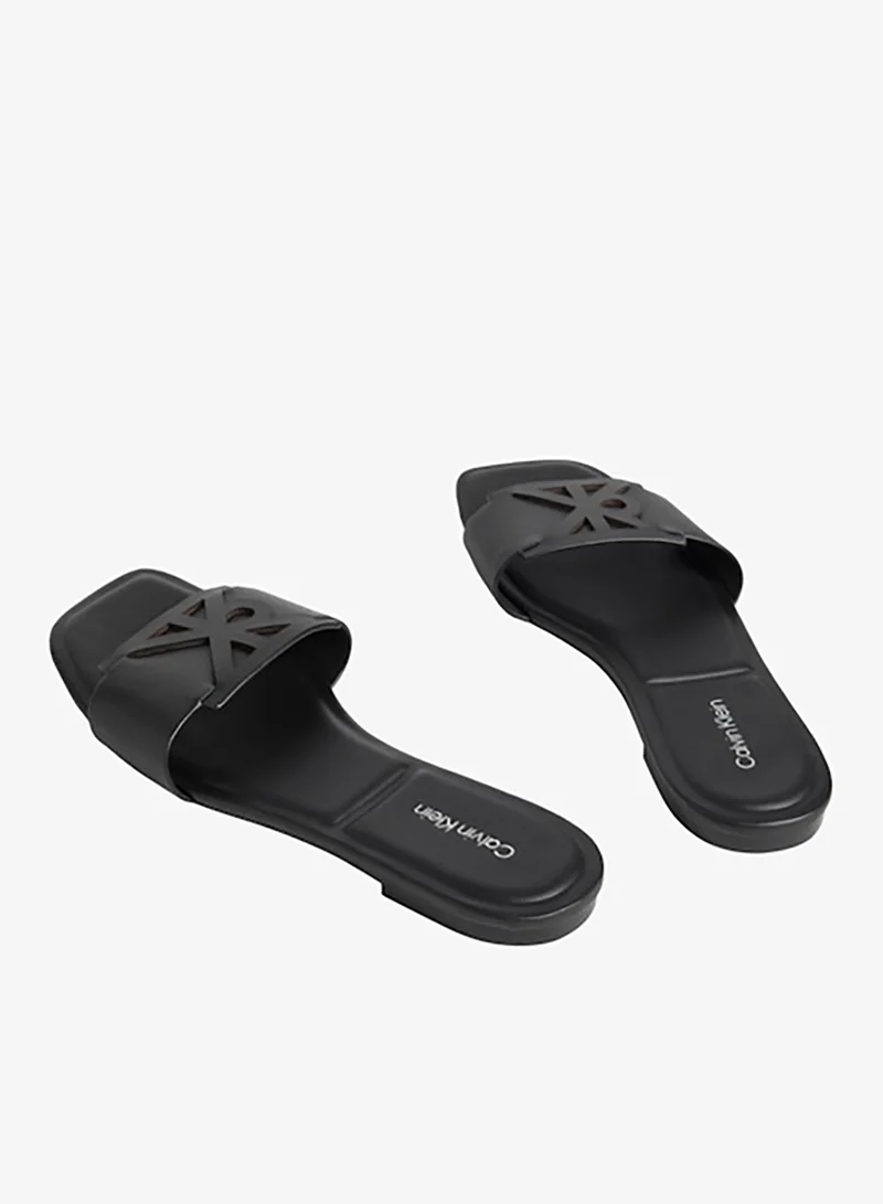 CALVIN KLEIN Triple Black Amira - Leather Square Toe Flat Sandals for Women | Best Price UAE